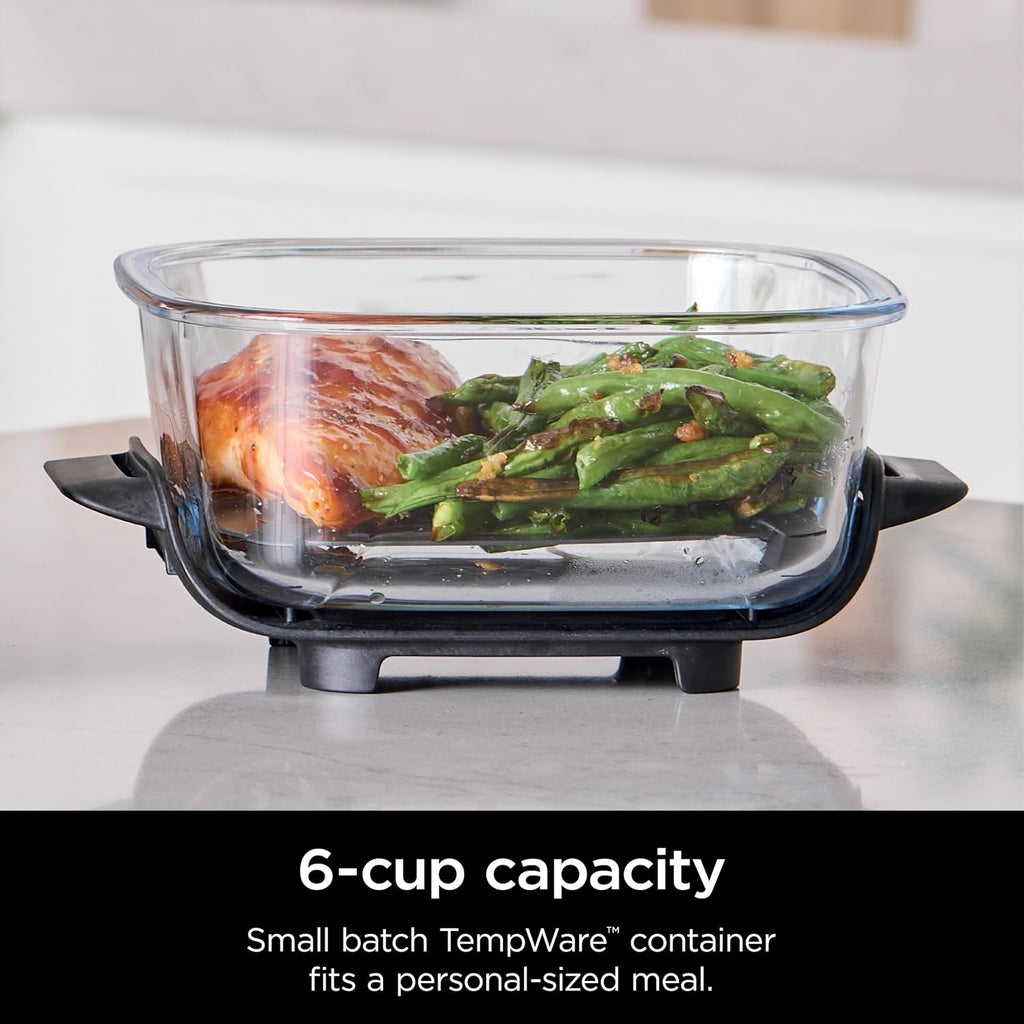 4-in-1 Portable Glass Air Fryer Cooking System, 1500W, 4QT & 6-Cup TempWare Glass Containers with Storage Lids, Microwave, Freezer & Dishwasher Safe, Cyberspace Gray, FN101GY💋