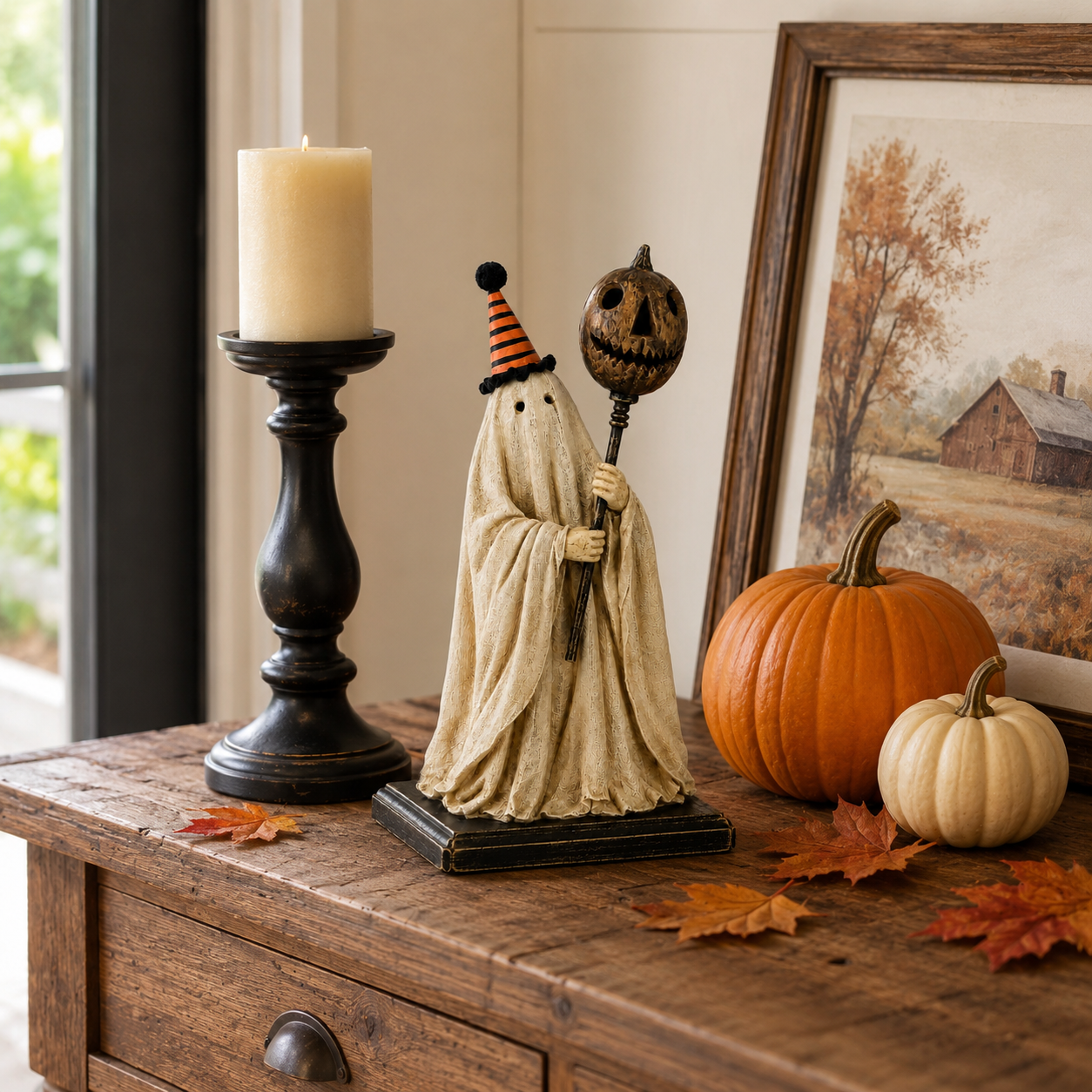 Summerween Sale 50% OFF - Lighted Vintage Ghost Figurine with Glowing Pumpkin Staff🏆