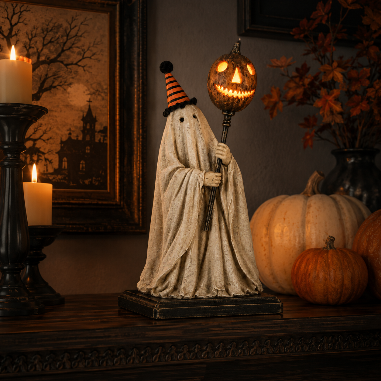 Summerween Sale 50% OFF - Lighted Vintage Ghost Figurine with Glowing Pumpkin Staff🏆