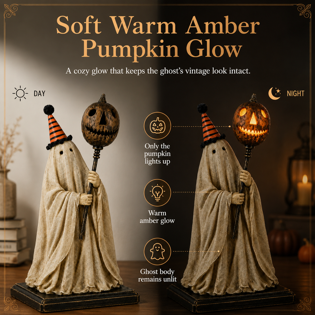 Summerween Sale 50% OFF - Lighted Vintage Ghost Figurine with Glowing Pumpkin Staff🏆