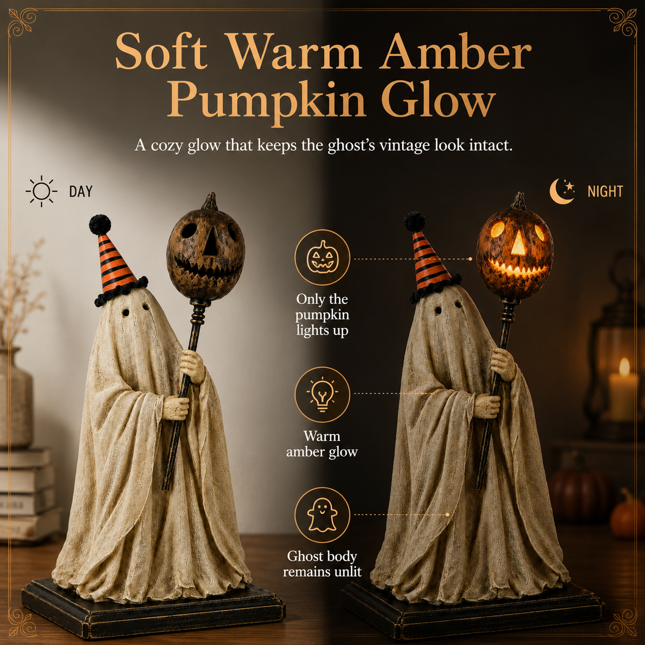 Summerween Sale 50% OFF - Lighted Vintage Ghost Figurine with Glowing Pumpkin Staff🏆