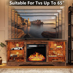 Fireplace TV Stand Entertainment Center with 36" Fireplace, 70" Wooden TV Stand for TVs Up to 80",Media TV Console with High Gloss Storage Cabinet and 16 Colors LED Lights (White)💋