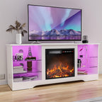 Fireplace TV Stand Entertainment Center with 36" Fireplace, 70" Wooden TV Stand for TVs Up to 80",Media TV Console with High Gloss Storage Cabinet and 16 Colors LED Lights (White)💋