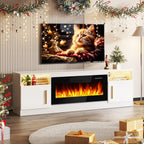 Fireplace TV Stand Entertainment Center with 36" Fireplace, 70" Wooden TV Stand for TVs Up to 80",Media TV Console with High Gloss Storage Cabinet and 16 Colors LED Lights (White)💋