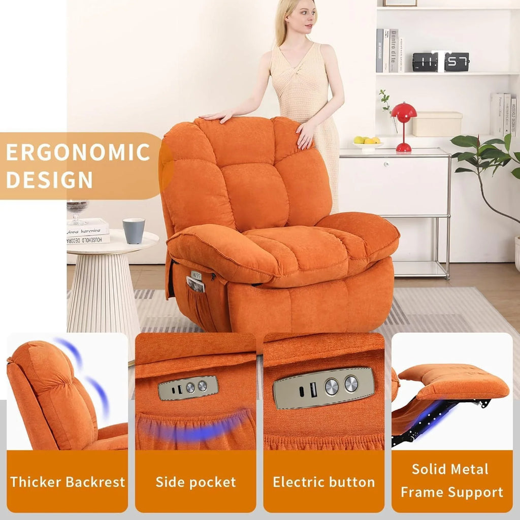 Power Recliner Chair, Massage Rocker Recliner Chairs for Adults with Heated, Oversized Rocker Swivel Chairs for Living Room, Comfy Nursery Rocking Chairs with USB-C Ports and Side Pocket, White🏆