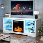 Fireplace TV Stand Entertainment Center with 36" Fireplace, 70" Wooden TV Stand for TVs Up to 80",Media TV Console with High Gloss Storage Cabinet and 16 Colors LED Lights (White)💋