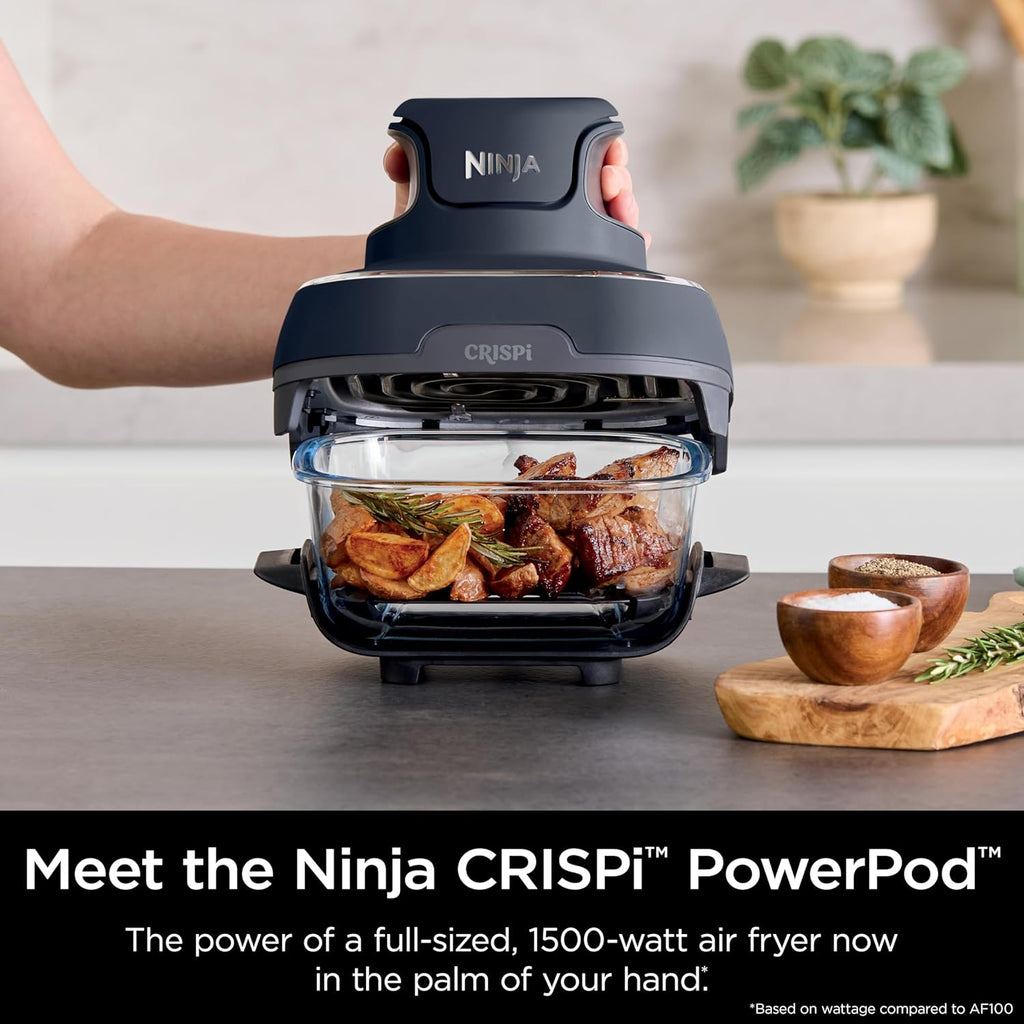 4-in-1 Portable Glass Air Fryer Cooking System, 1500W, 4QT & 6-Cup TempWare Glass Containers with Storage Lids, Microwave, Freezer & Dishwasher Safe, Cyberspace Gray, FN101GY💋