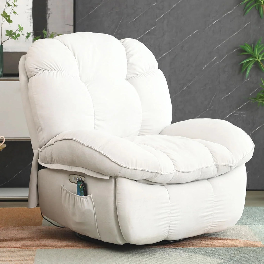 Power Recliner Chair, Massage Rocker Recliner Chairs for Adults with Heated, Oversized Rocker Swivel Chairs for Living Room, Comfy Nursery Rocking Chairs with USB-C Ports and Side Pocket, White🏆