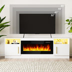 Fireplace TV Stand Entertainment Center with 36" Fireplace, 70" Wooden TV Stand for TVs Up to 80",Media TV Console with High Gloss Storage Cabinet and 16 Colors LED Lights (White)💋