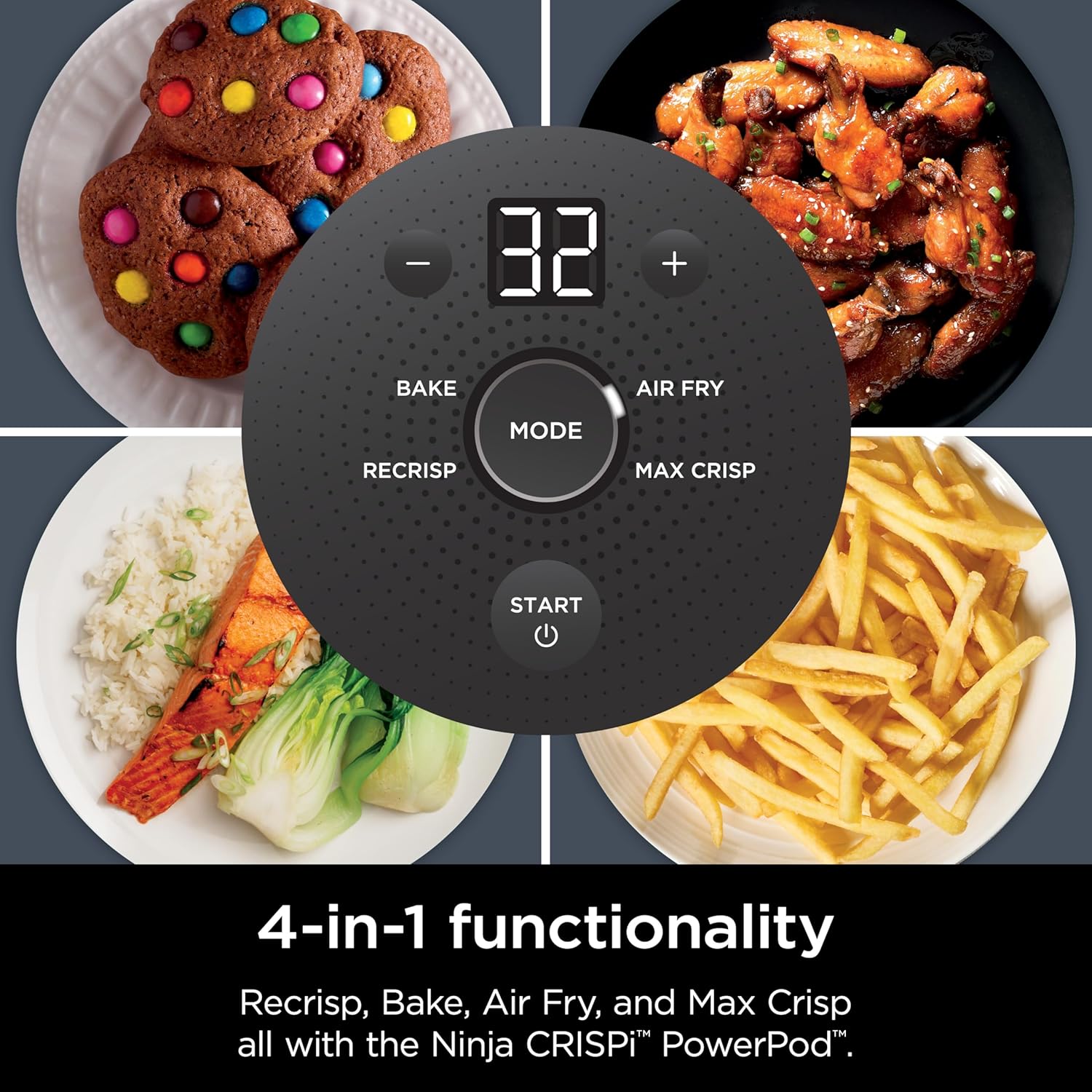 4-in-1 Portable Glass Air Fryer Cooking System, 1500W, 4QT & 6-Cup TempWare Glass Containers with Storage Lids, Microwave, Freezer & Dishwasher Safe, Cyberspace Gray, FN101GY💋