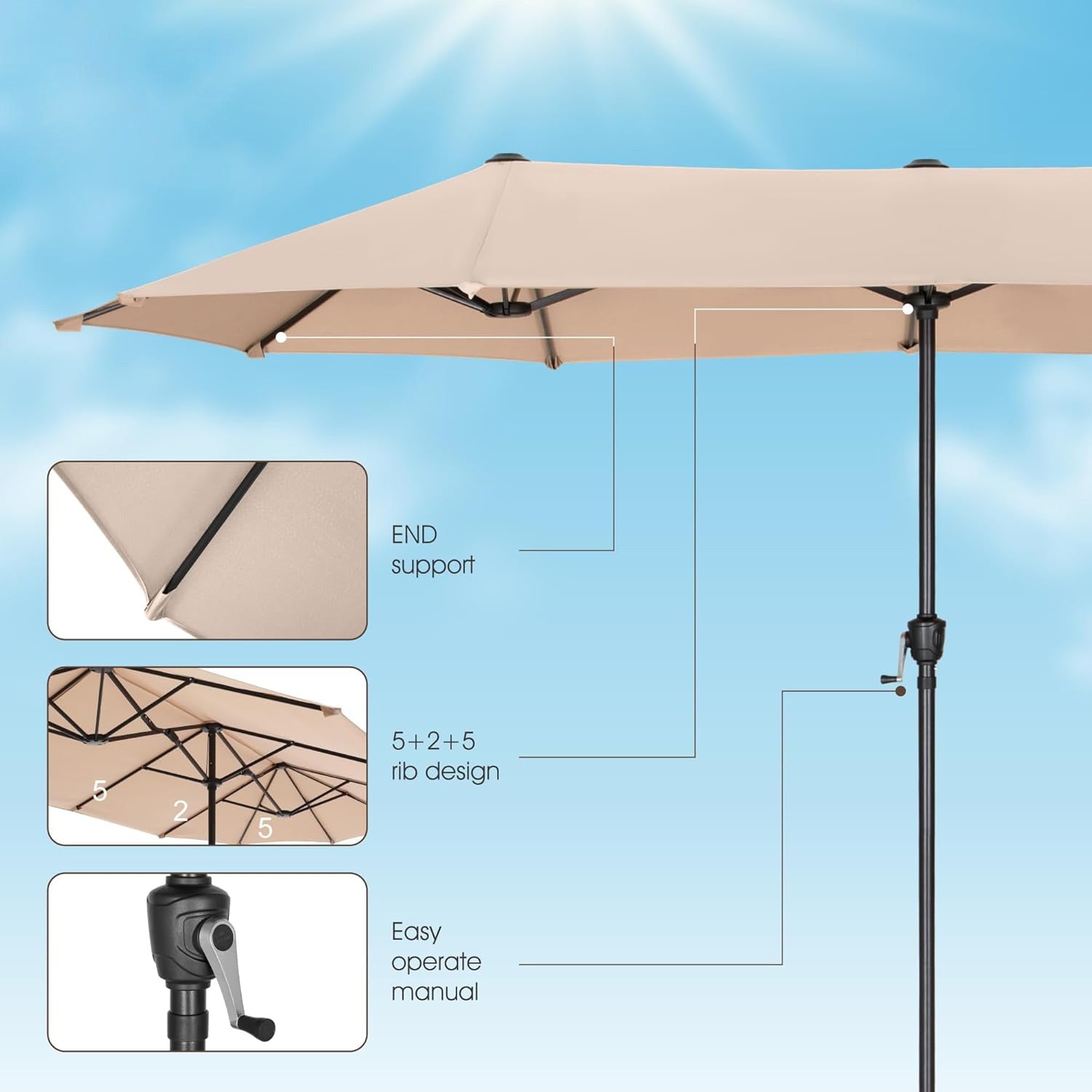 ⚡Clearance Sale🌞Oversized Outdoor Patio Umbrella with Crank Lift & LED Lights🏆