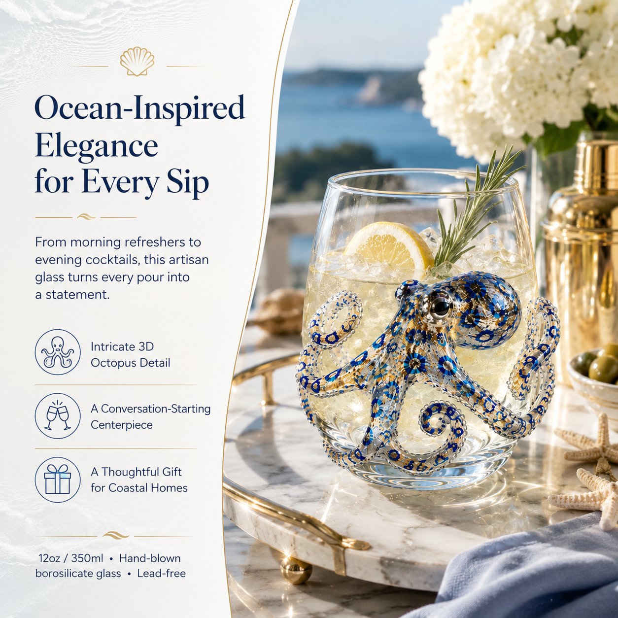 🎁 The Perfect Beach House Gift🌊3D Ocean Animal Artisan Glassware Collection🏆
