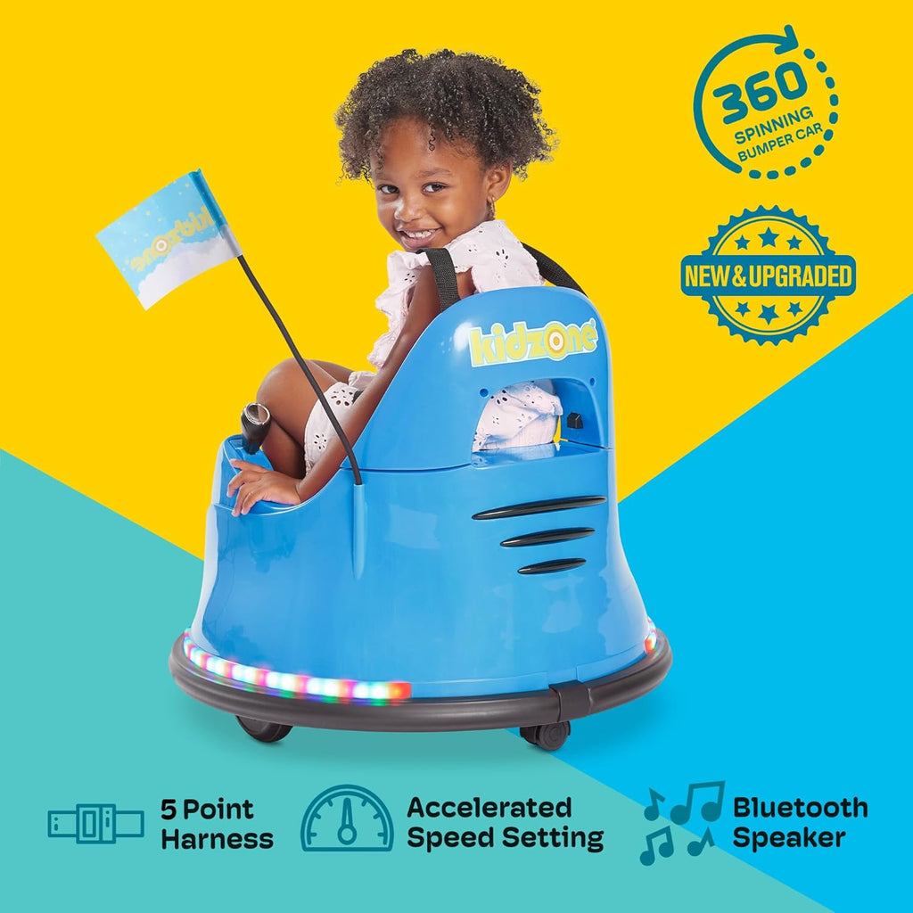 🎀🚗Smart Bumper Car for Toddler & Kids 1.5-6 Years Old, 12V 2-Speeds Electric Ride On Bumping Toy Gifts W/Remote Control, APP Control, LED Lights, Bluetooth, 360°Spin and DIY Sticker🏆
