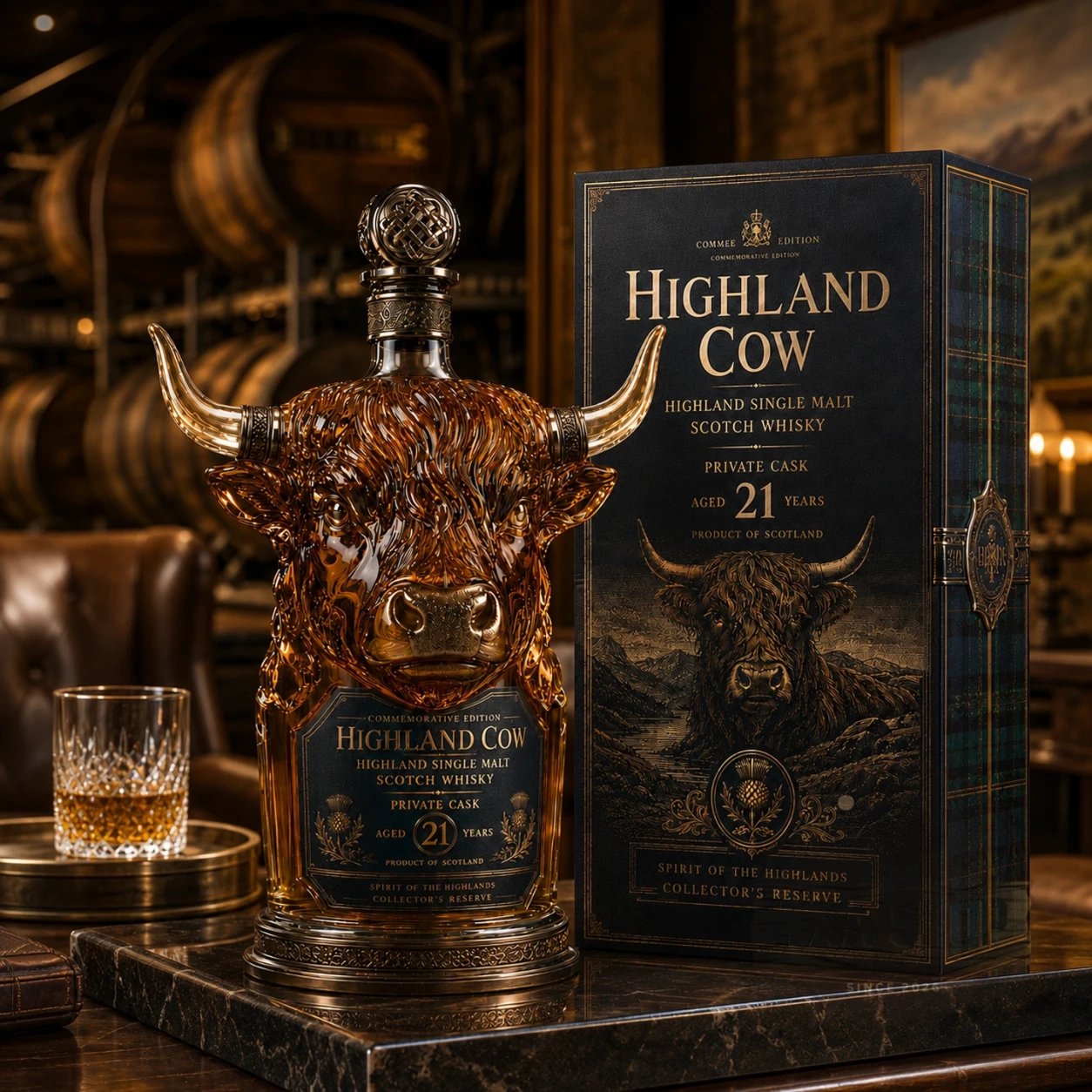 🔥✨Limit to Sale✨ 🔥🐮Highland Cow Private Cask 21 Years Whisky Bottle🍺🏆