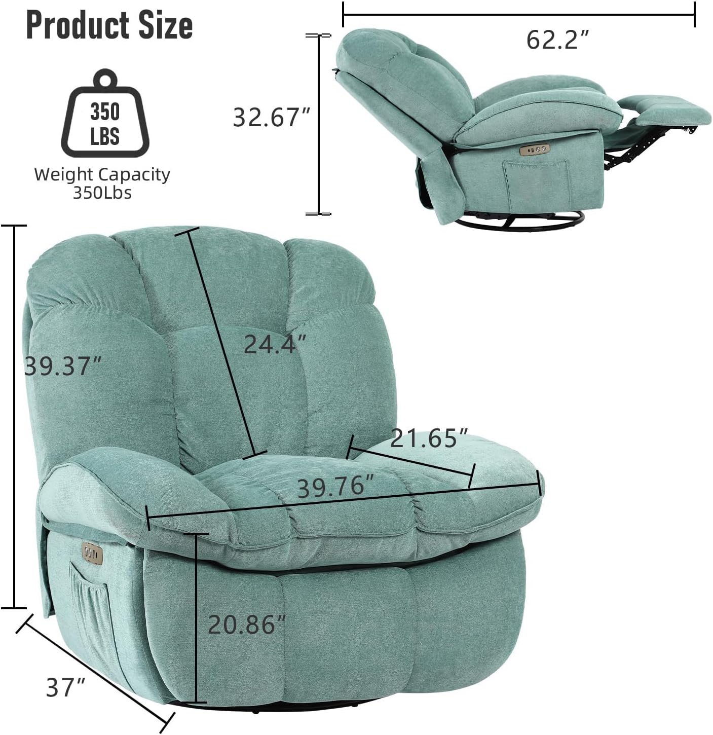 Power Recliner Chair, Massage Rocker Recliner Chairs for Adults with Heated, Oversized Rocker Swivel Chairs for Living Room, Comfy Nursery Rocking Chairs with USB-C Ports and Side Pocket, White🏆
