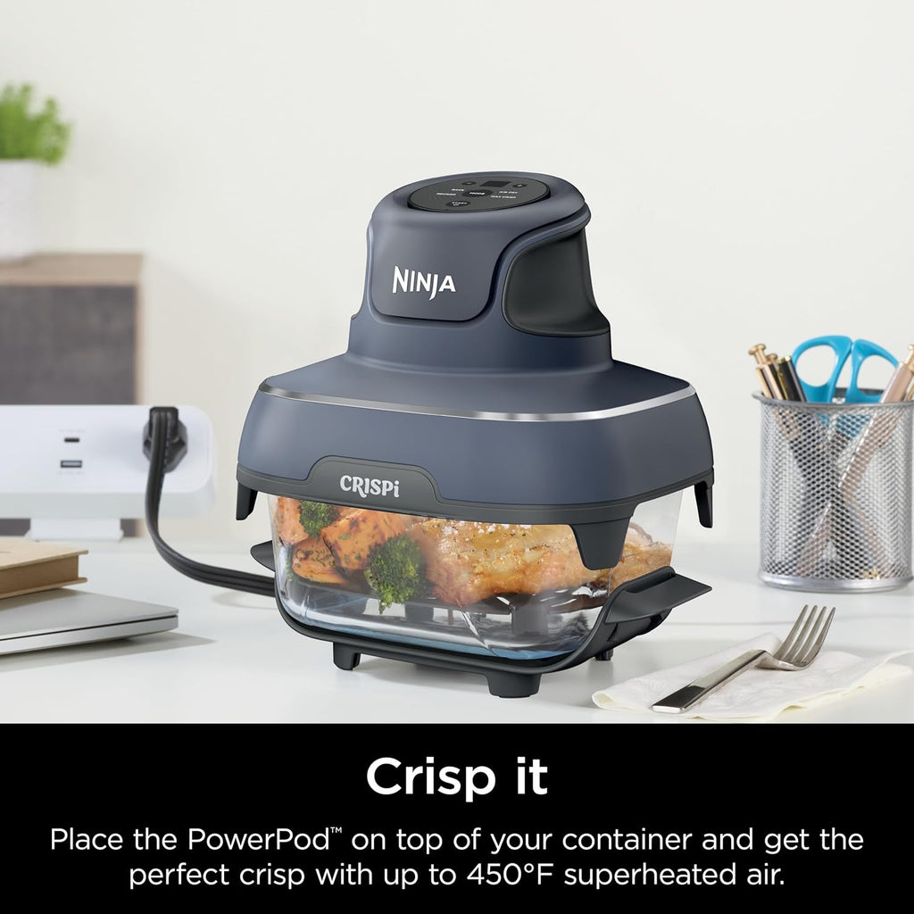 4-in-1 Portable Glass Air Fryer Cooking System, 1500W, 4QT & 6-Cup TempWare Glass Containers with Storage Lids, Microwave, Freezer & Dishwasher Safe, Cyberspace Gray, FN101GY💋