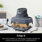 4-in-1 Portable Glass Air Fryer Cooking System, 1500W, 4QT & 6-Cup TempWare Glass Containers with Storage Lids, Microwave, Freezer & Dishwasher Safe, Cyberspace Gray, FN101GY💋