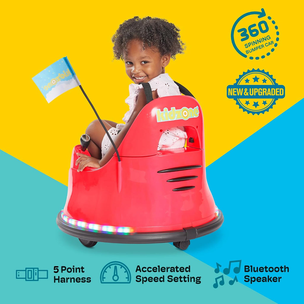 🎀🚗Smart Bumper Car for Toddler & Kids 1.5-6 Years Old, 12V 2-Speeds Electric Ride On Bumping Toy Gifts W/Remote Control, APP Control, LED Lights, Bluetooth, 360°Spin and DIY Sticker🏆